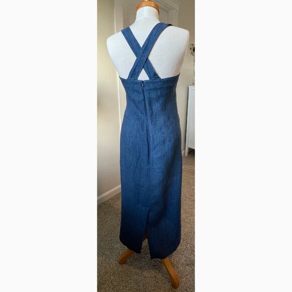 Express Blue 100% Linen Dress Criss Cross Zipper Back Junior Size 9/10 - Picture 2 of 11